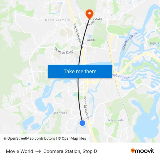 Movie World to Coomera Station, Stop D map