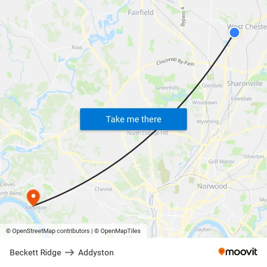 Beckett Ridge to Addyston map