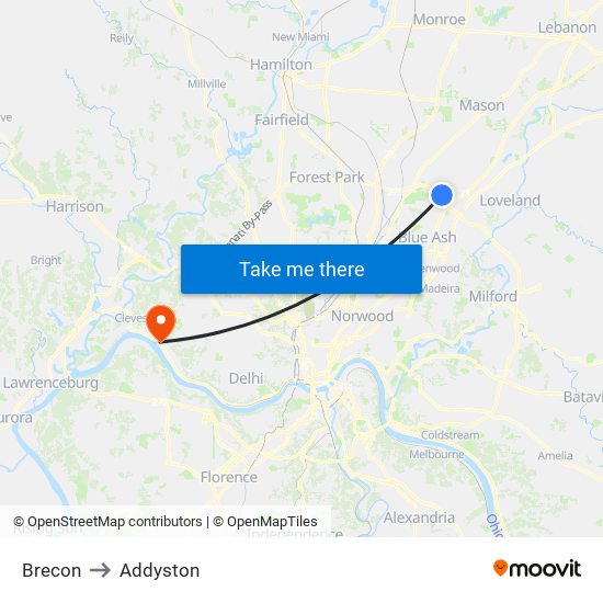 Brecon to Addyston map