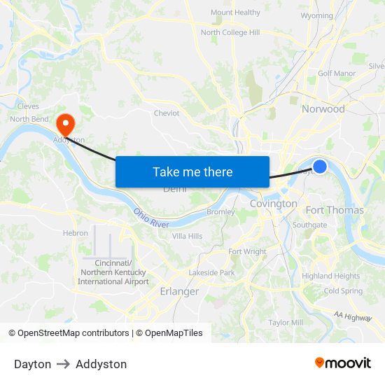 Dayton to Addyston map