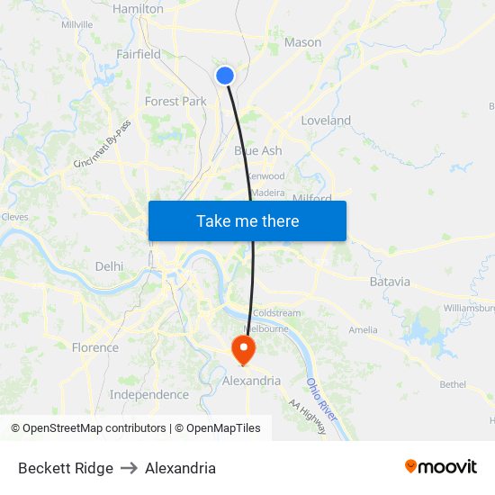 Beckett Ridge to Alexandria map