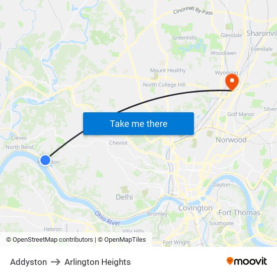 Addyston to Arlington Heights map