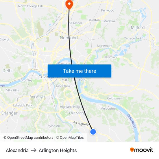 Alexandria to Arlington Heights map