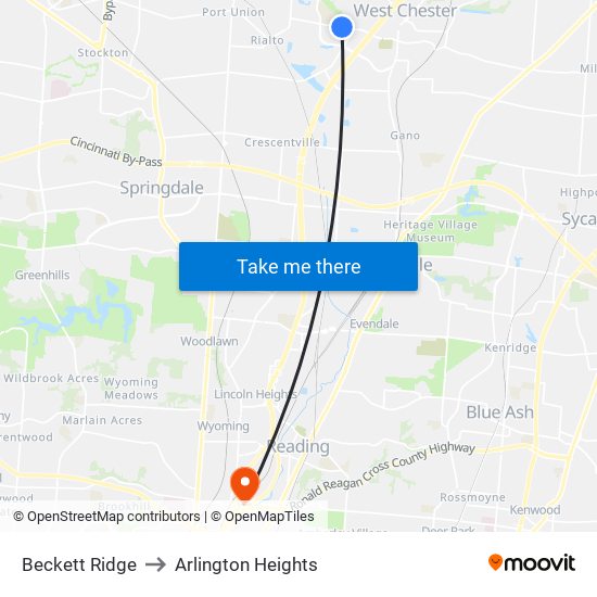 Beckett Ridge to Arlington Heights map
