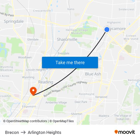 Brecon to Arlington Heights map