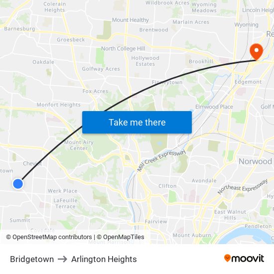 Bridgetown to Arlington Heights map