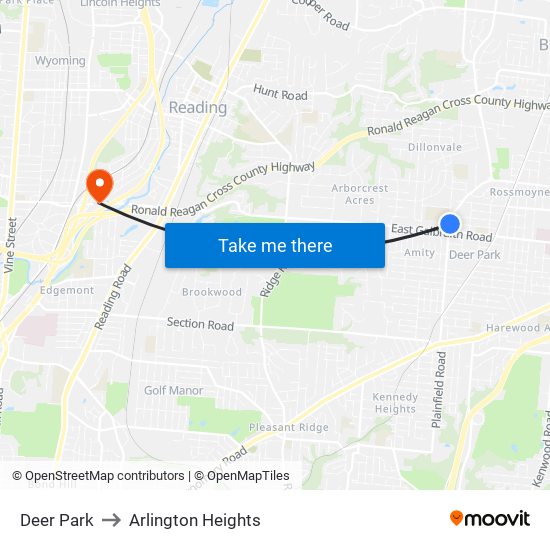 Deer Park to Arlington Heights map