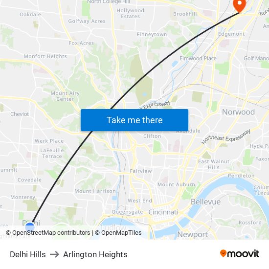 Delhi Hills to Arlington Heights map