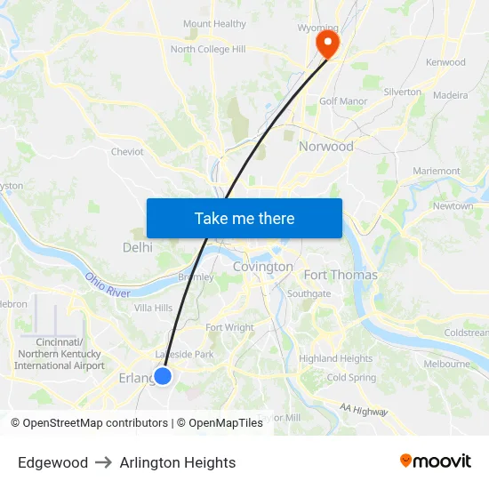 Edgewood to Arlington Heights map