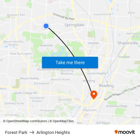 Forest Park to Arlington Heights map