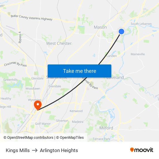 Kings Mills to Arlington Heights map