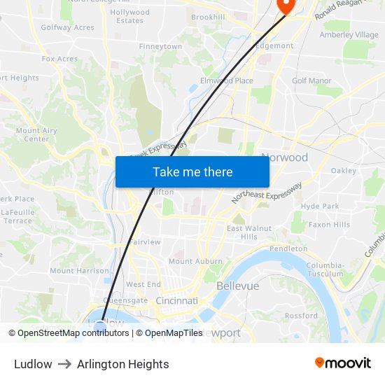 Ludlow to Arlington Heights map