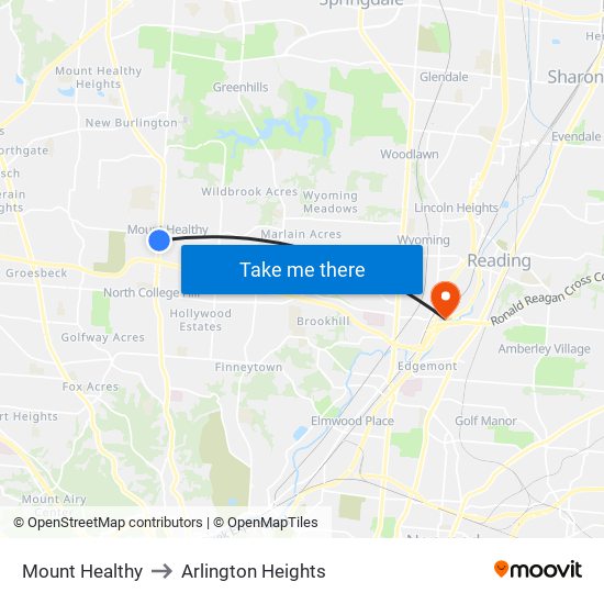 Mount Healthy to Arlington Heights map