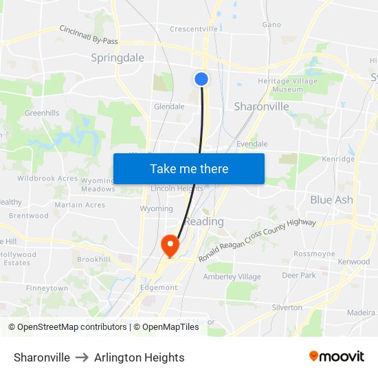 Sharonville to Arlington Heights map