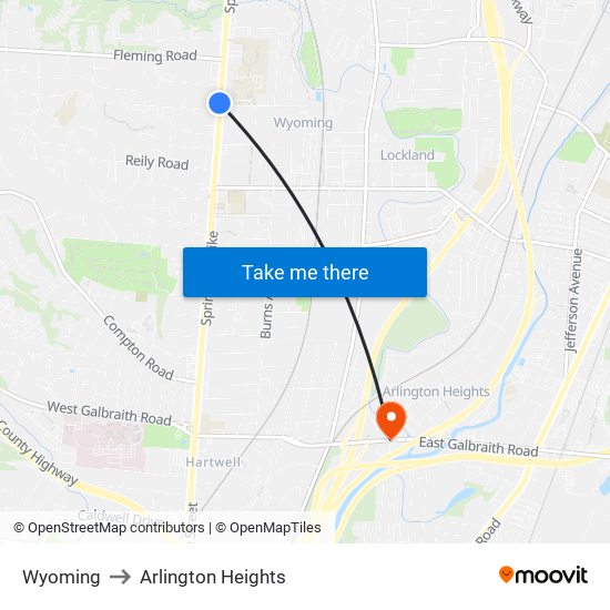 Wyoming to Arlington Heights map