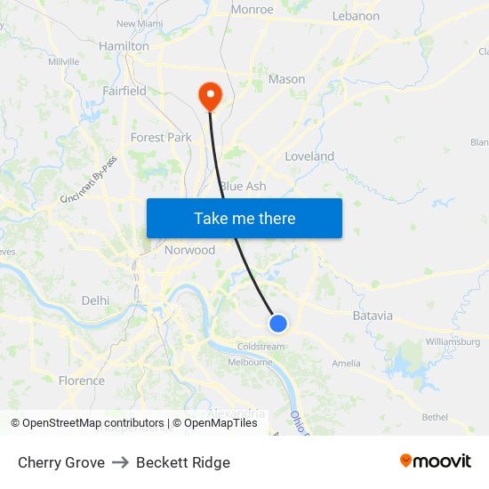 Cherry Grove to Beckett Ridge map