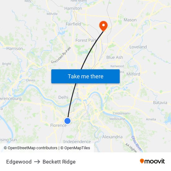 Edgewood to Beckett Ridge map