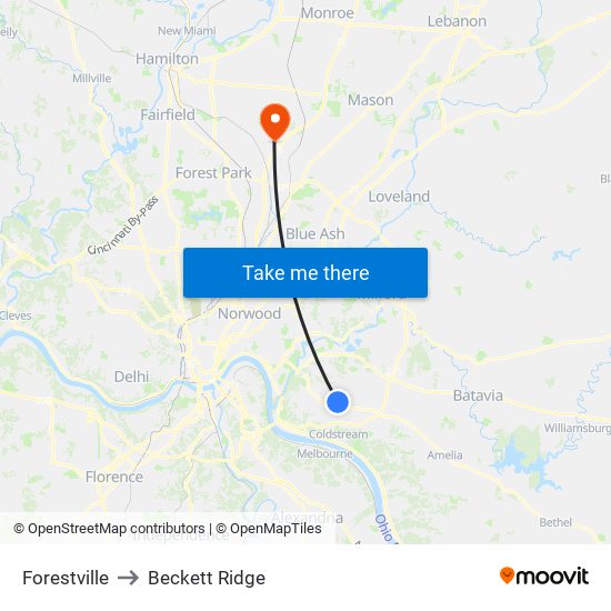 Forestville to Beckett Ridge map