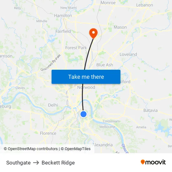 Southgate to Beckett Ridge map