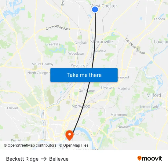 Beckett Ridge to Bellevue map