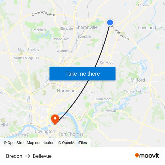 Brecon to Bellevue map