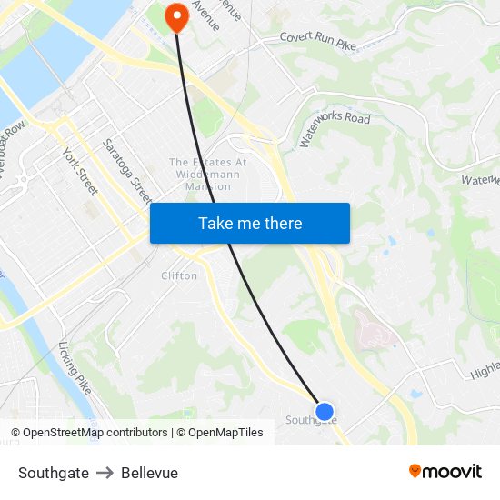 Southgate to Bellevue map