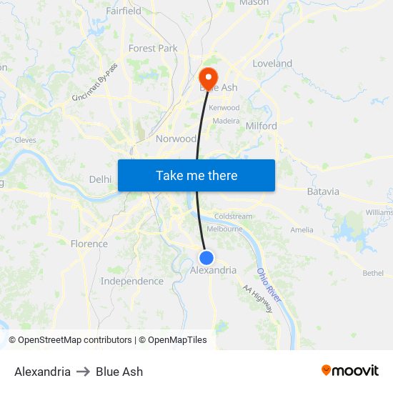 Alexandria to Blue Ash map