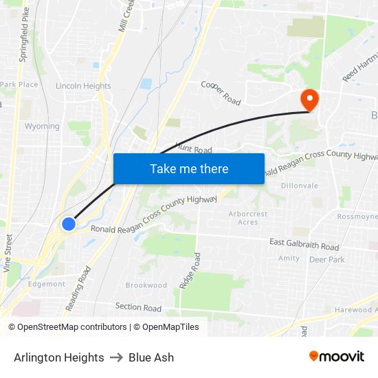 Arlington Heights to Blue Ash map