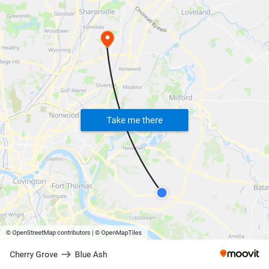 Cherry Grove to Blue Ash map