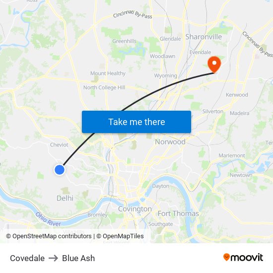 Covedale to Blue Ash map