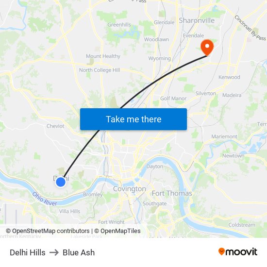 Delhi Hills to Blue Ash map
