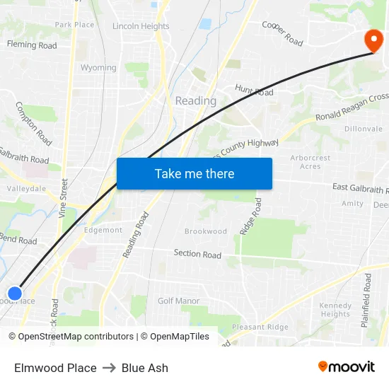 Elmwood Place to Blue Ash map