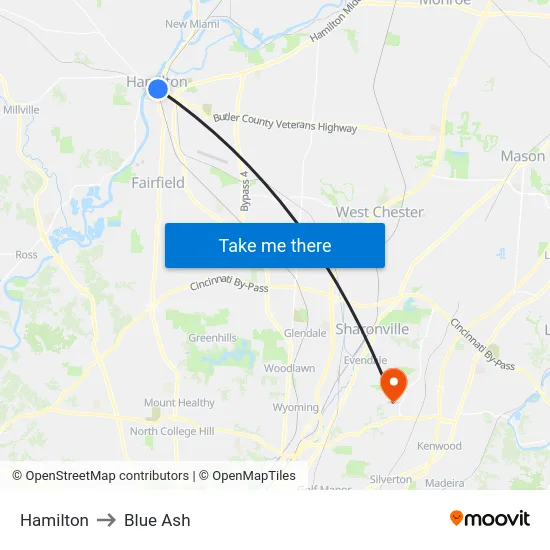 Hamilton to Blue Ash map