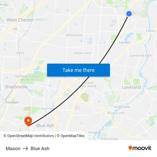 Mason to Blue Ash map