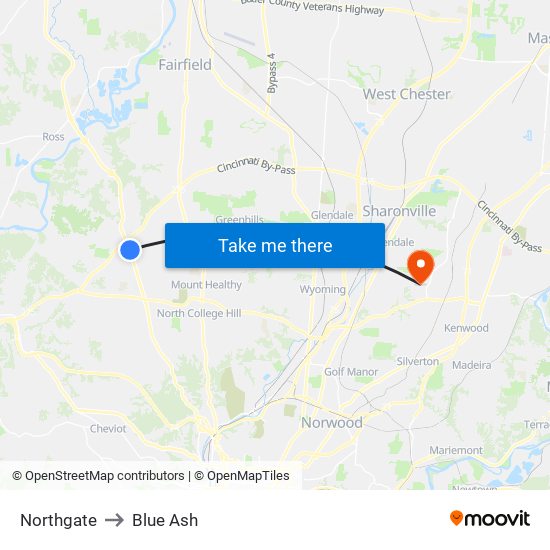 Northgate to Blue Ash map