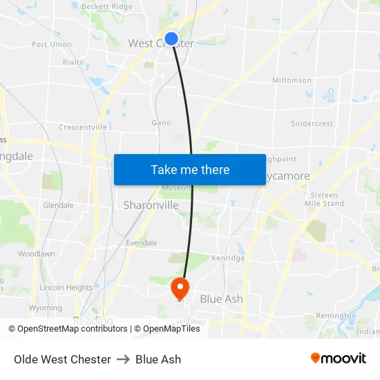 Olde West Chester to Blue Ash map