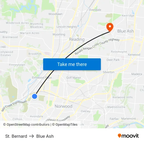 St. Bernard to Blue Ash map