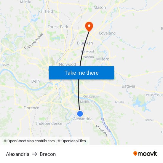 Alexandria to Brecon map