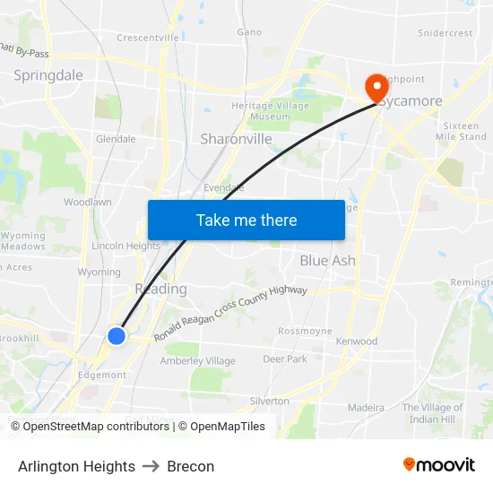 Arlington Heights to Brecon map