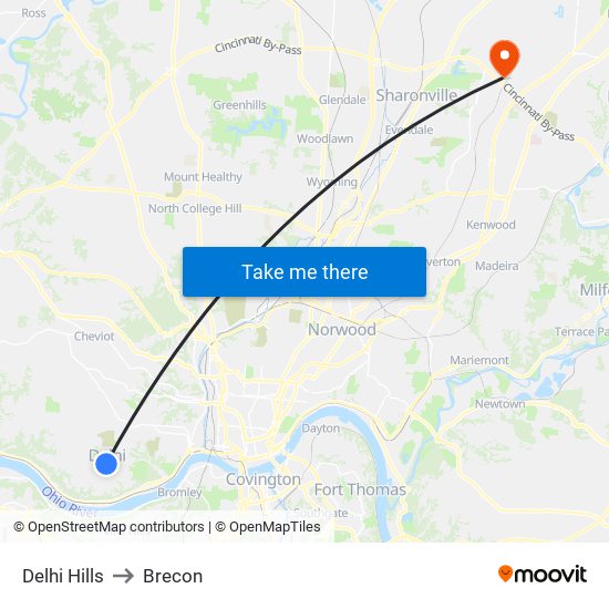 Delhi Hills to Brecon map