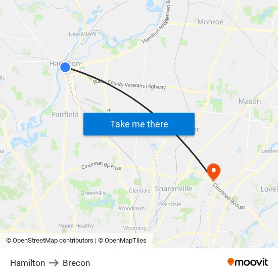 Hamilton to Brecon map
