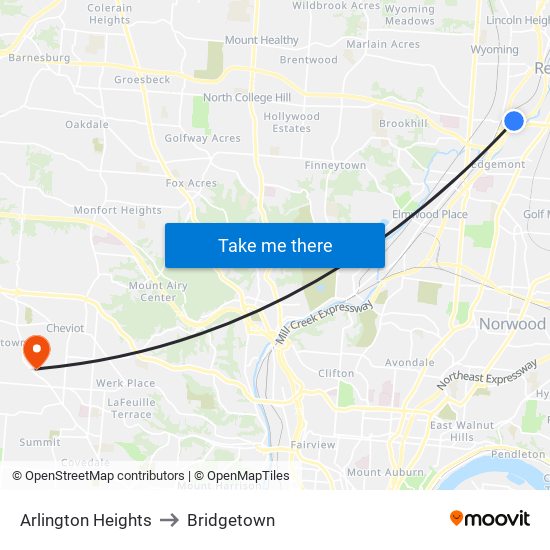 Arlington Heights to Bridgetown map