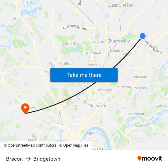 Brecon to Bridgetown map