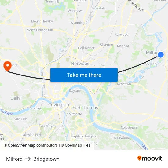 Milford to Bridgetown map
