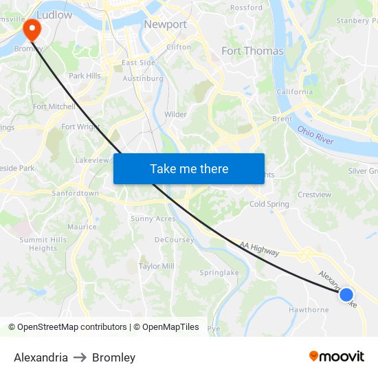 Alexandria to Bromley map