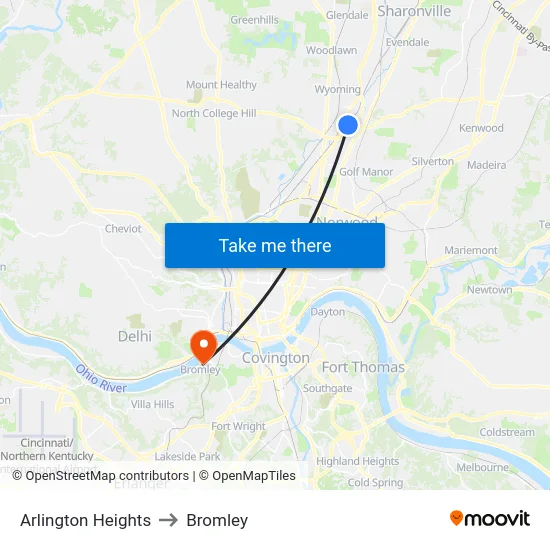 Arlington Heights to Bromley map