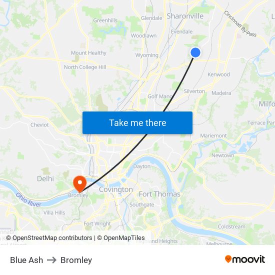 Blue Ash to Bromley map