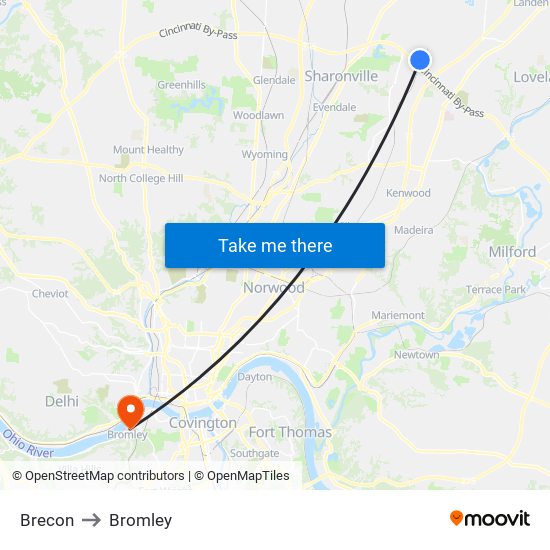 Brecon to Bromley map