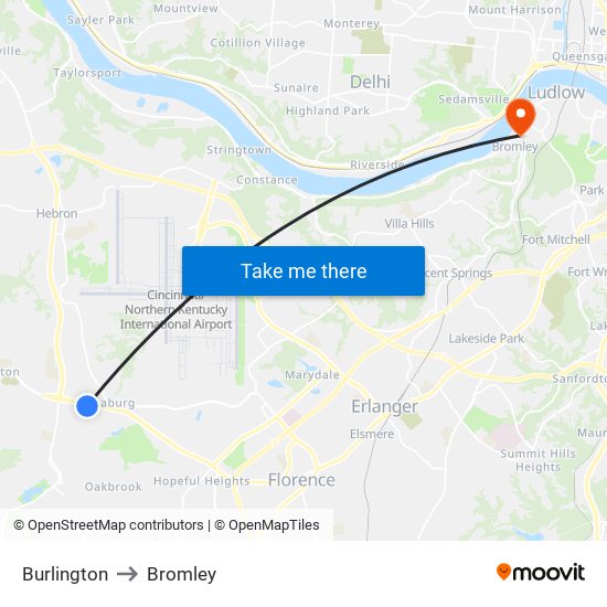 Burlington to Bromley map