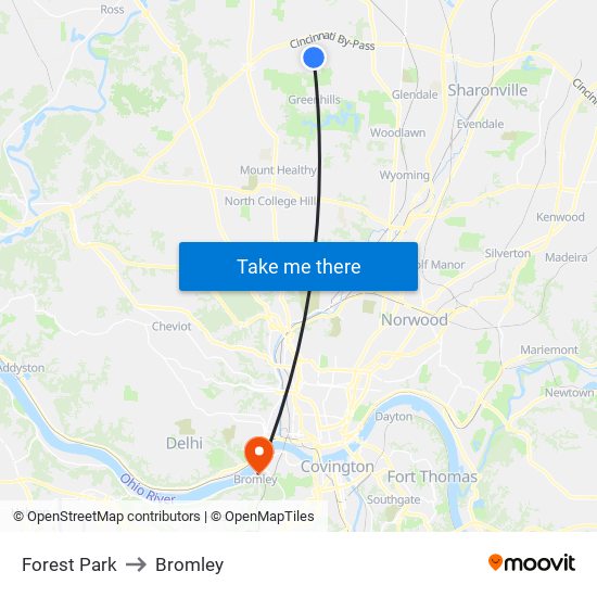 Forest Park to Bromley map